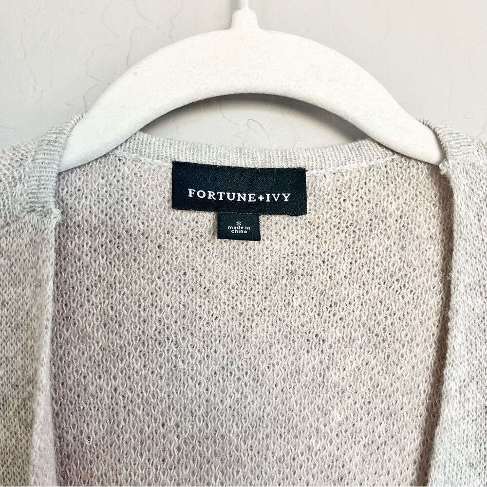 Fortune + Ivy Duster Cardigan Striped Open Front Pockets Knit Sweater S - Picture 8 of 9
